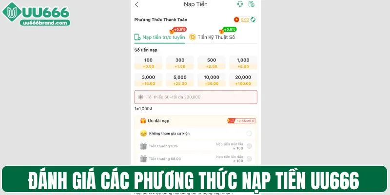 Đánh giá các phương thức nạp tiền UU666