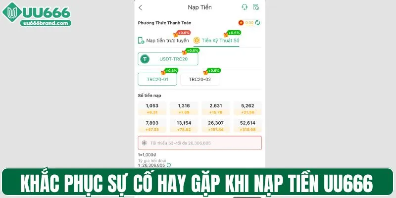 Khắc phục sự cố hay gặp khi nạp tiền UU666