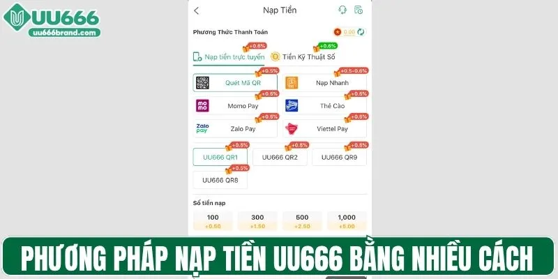 Phương pháp nạp tiền UU666 bằng nhiều cách