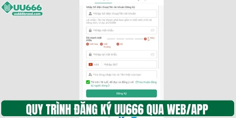 Quy trình đăng ký UU666 qua web/app nhanh chóng
