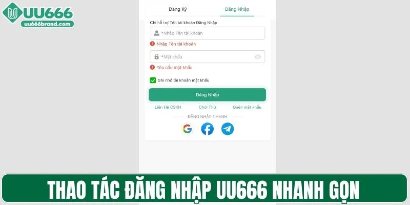 Thao tác đăng nhập UU666 nhanh gọn